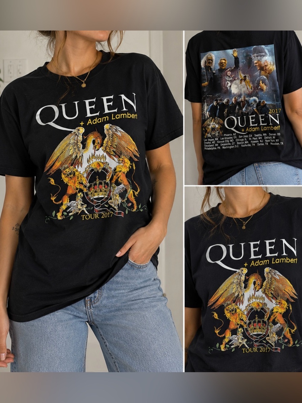 Queen + Adam Lambert 2017 Tour Band Tee Size Medium